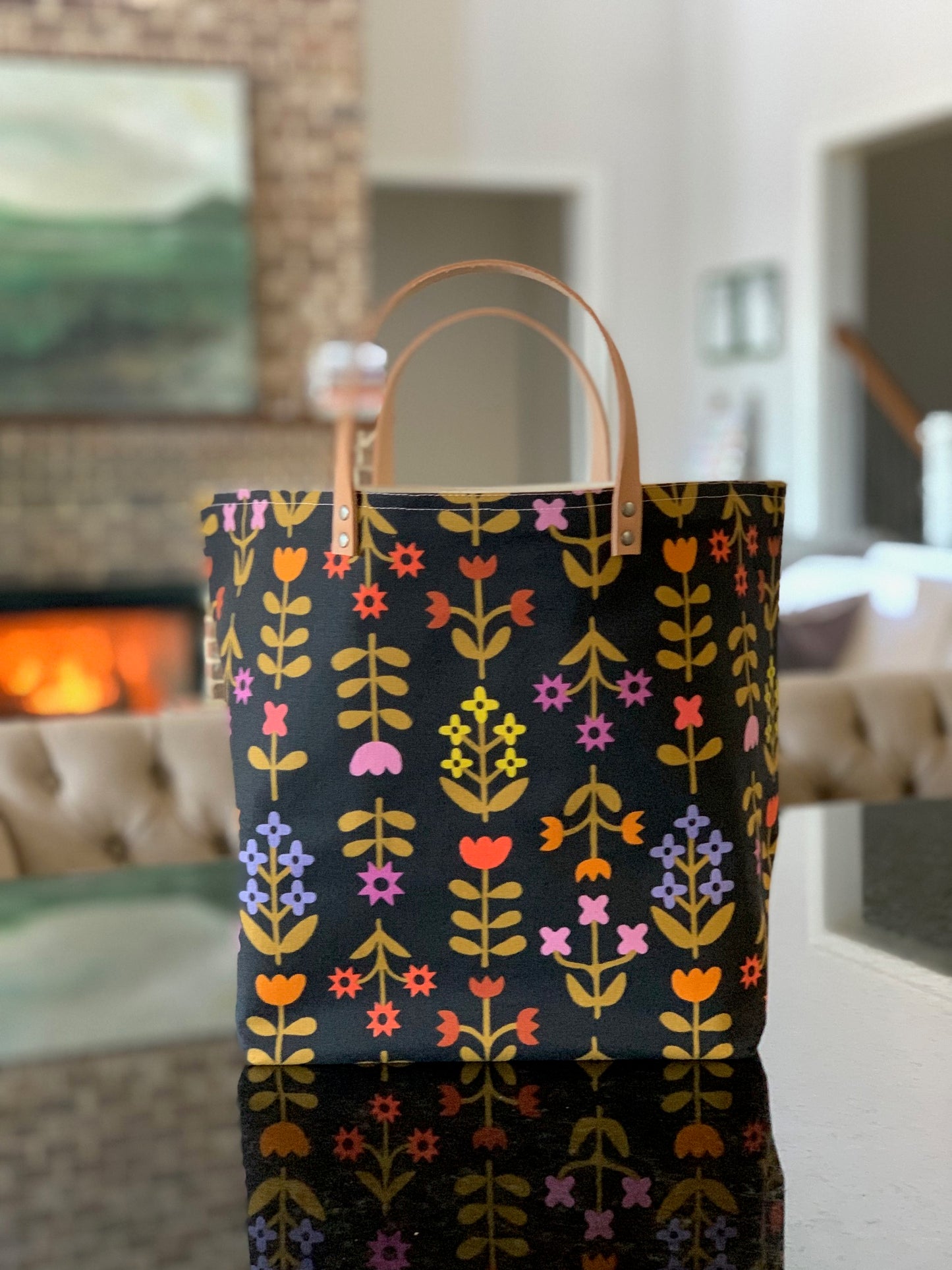 Favorite Flowers Black Bucket Bag