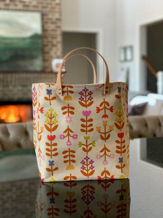 Favorite Flowers Natural Bucket Bag